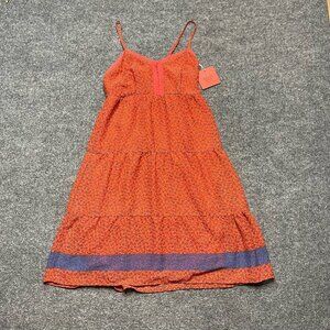 Mossimo Womens Sundress Orange Blue Floral Lined Pullover Coastal Tiered XS New